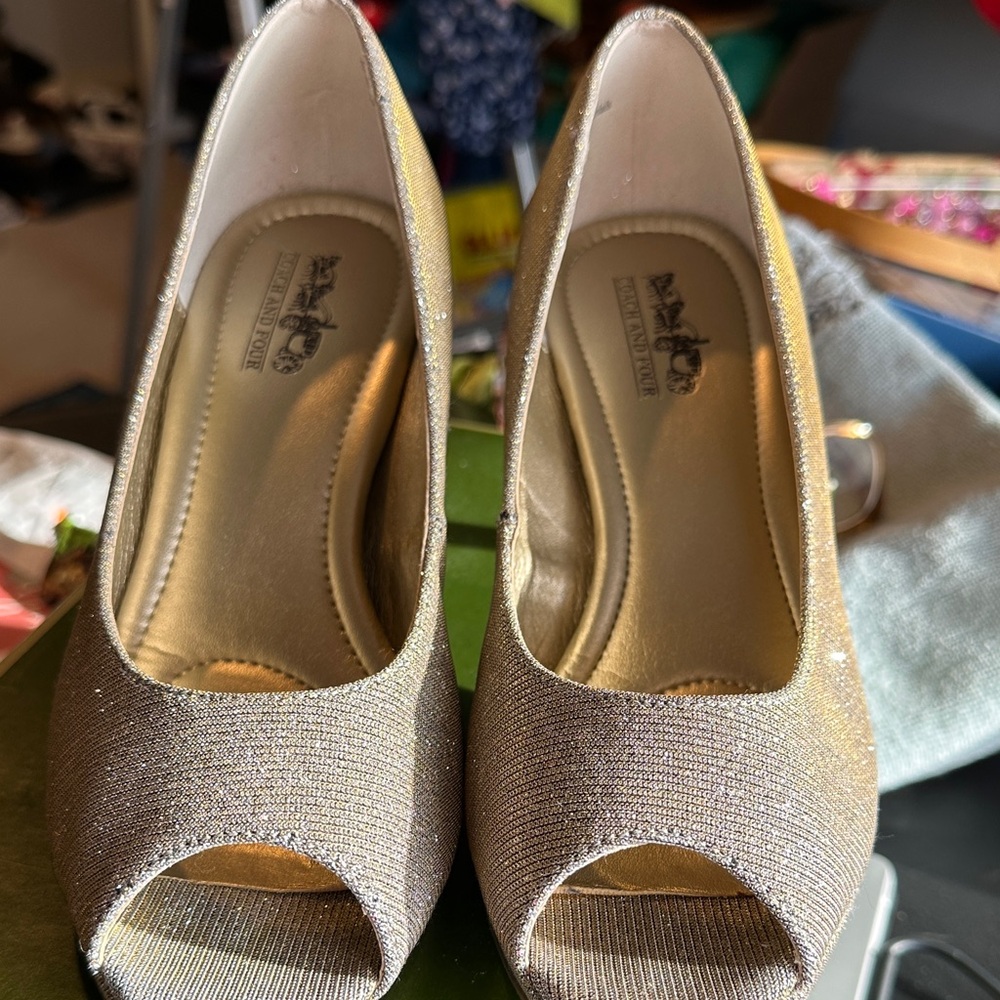 Coach Shimmering Gold Peep-Toe Heels